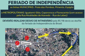 Desvios de trânsito no feriado de Independência do Brasil.