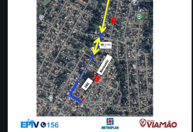 Atenção para o desvio de itinerários